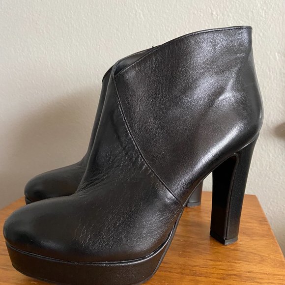 Italian Black Bootie Stacked Block Chunky Heel Boots 39 - Picture 4 of 7